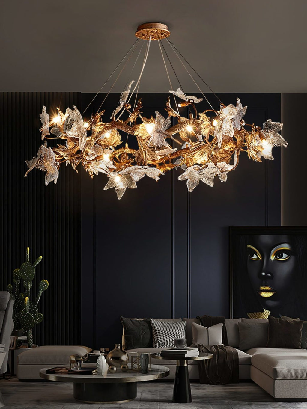 Maple Leaf Brass Chandelier