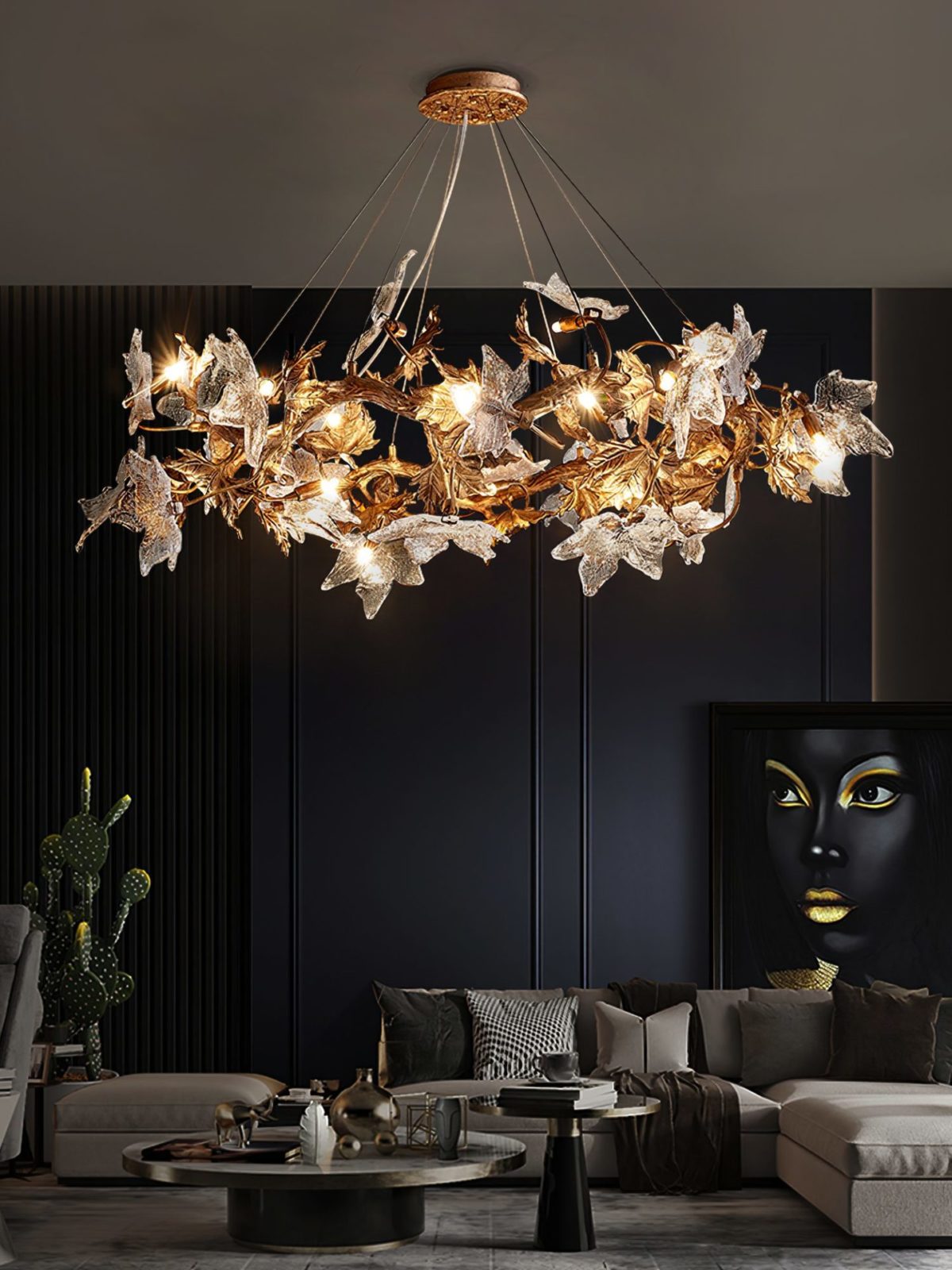 Maple Leaf Brass Chandelier