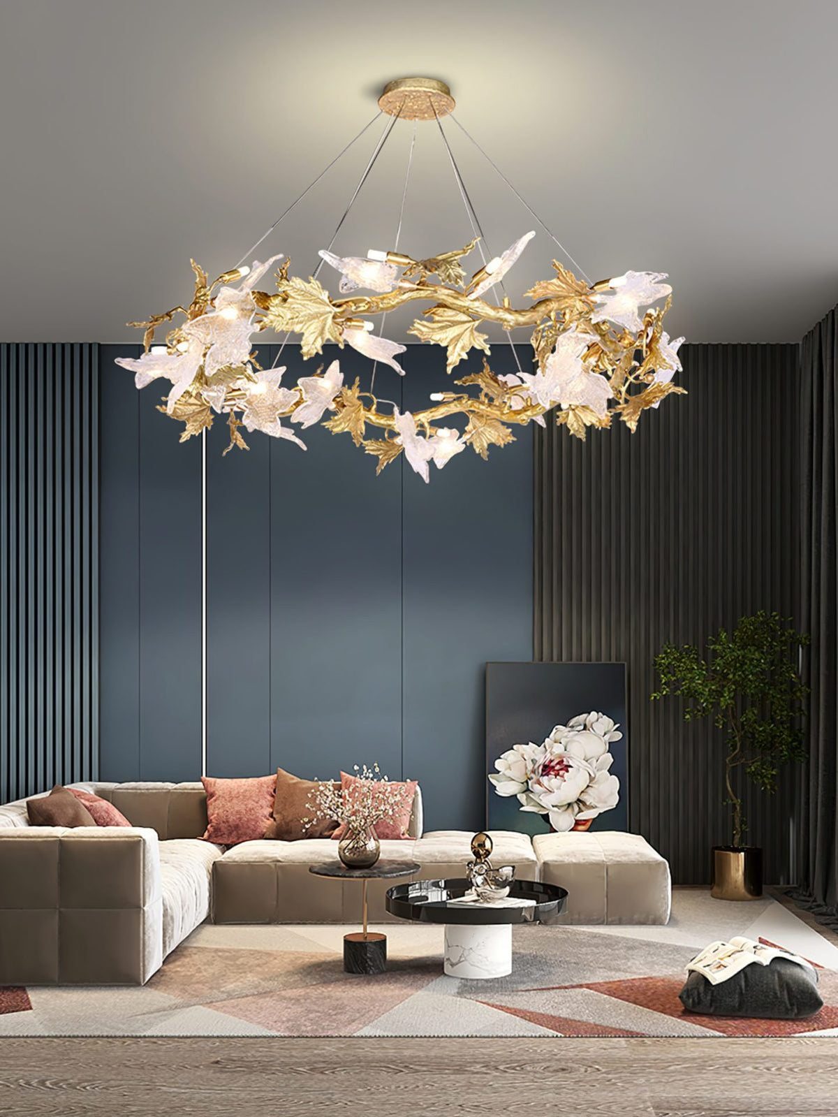 Maple Leaf Brass Chandelier