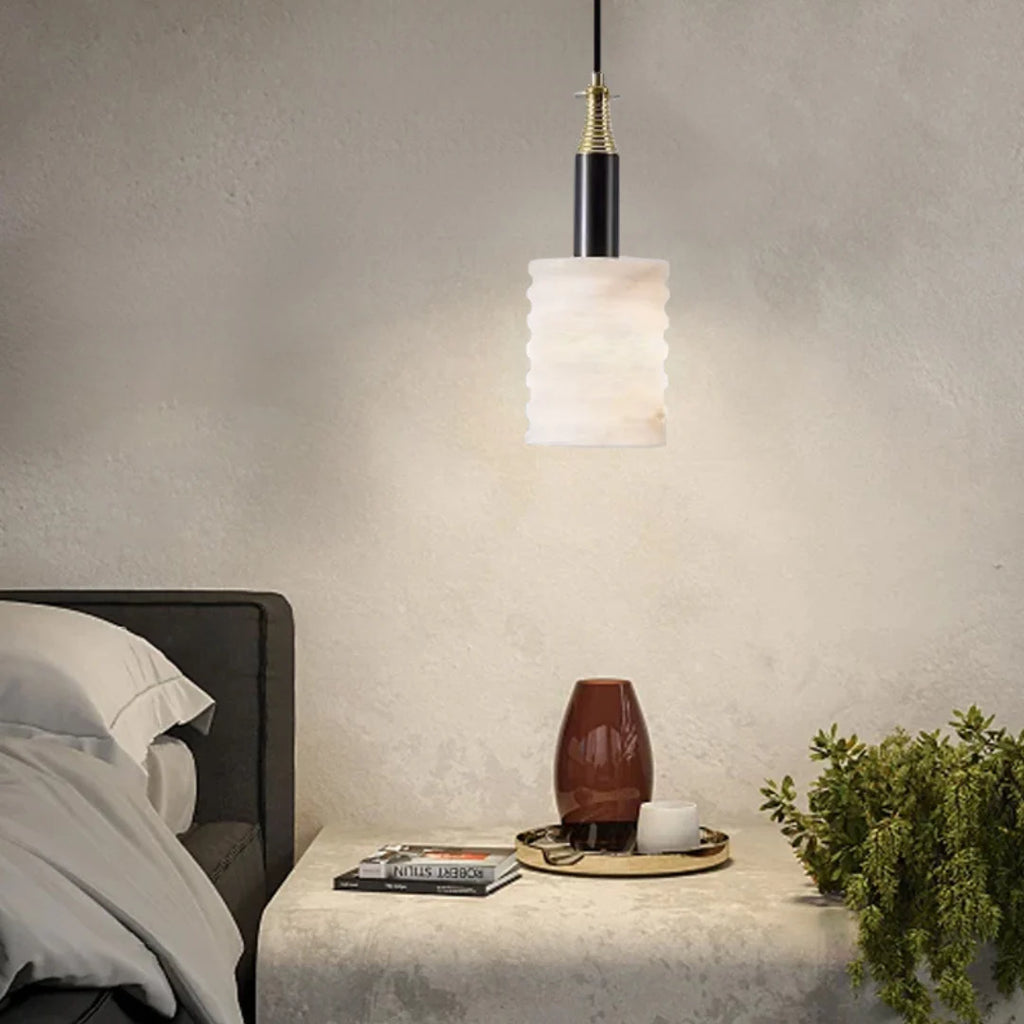 Modern Cylindrical Alabaster Pendant Lamp