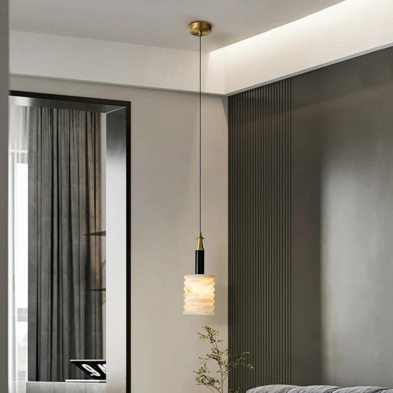 Modern Cylindrical Alabaster Pendant Lamp