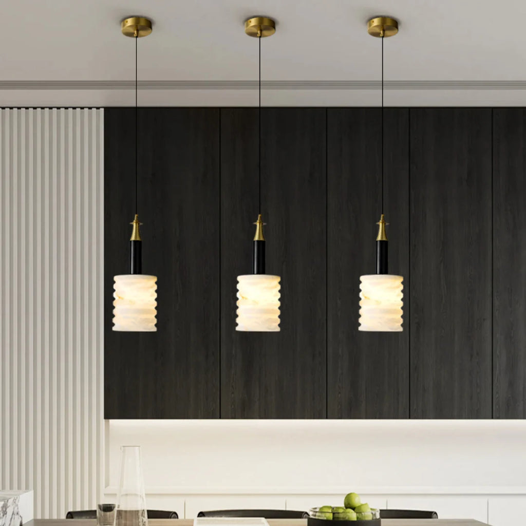 Modern Cylindrical Alabaster Pendant Lamp