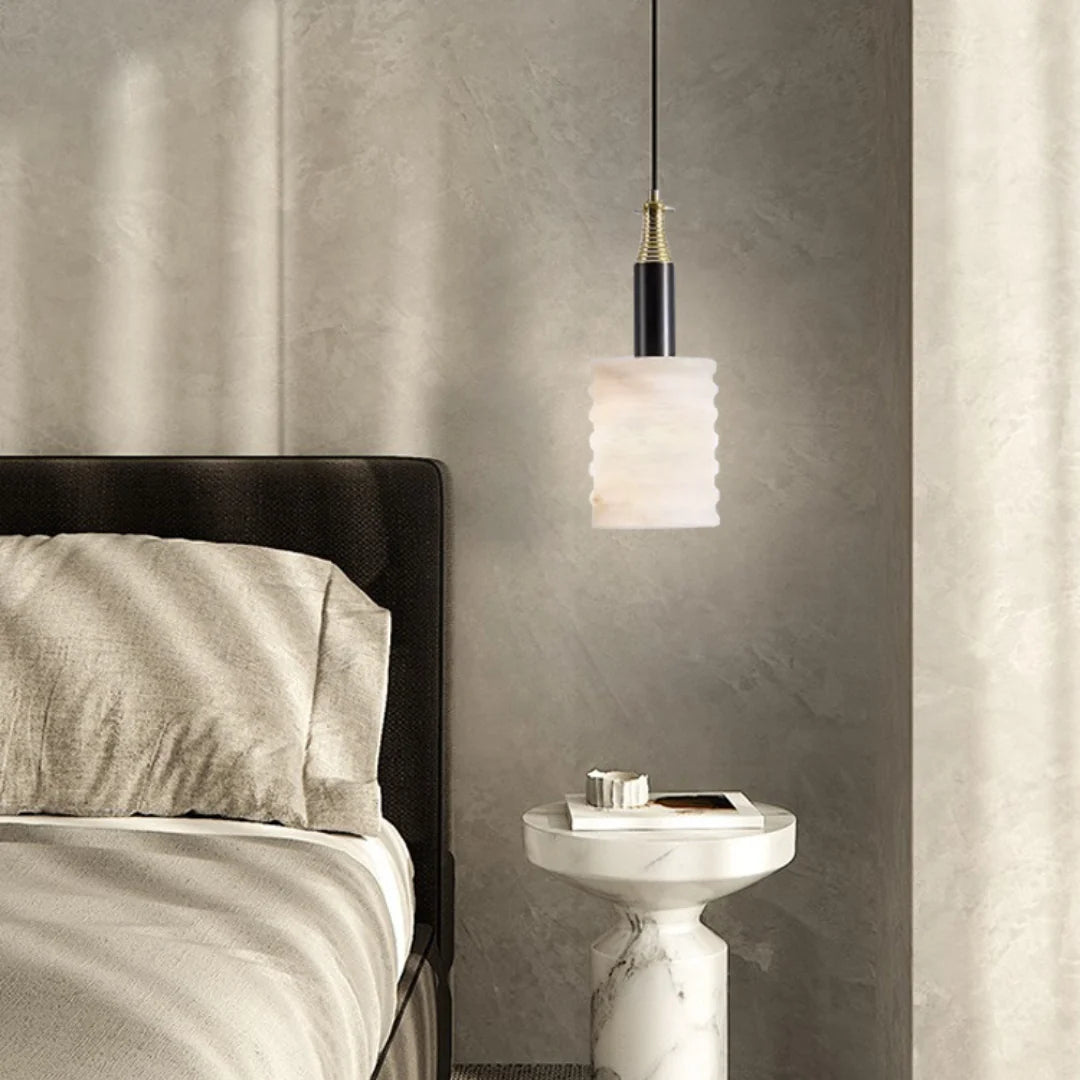 Modern Cylindrical Alabaster Pendant Lamp