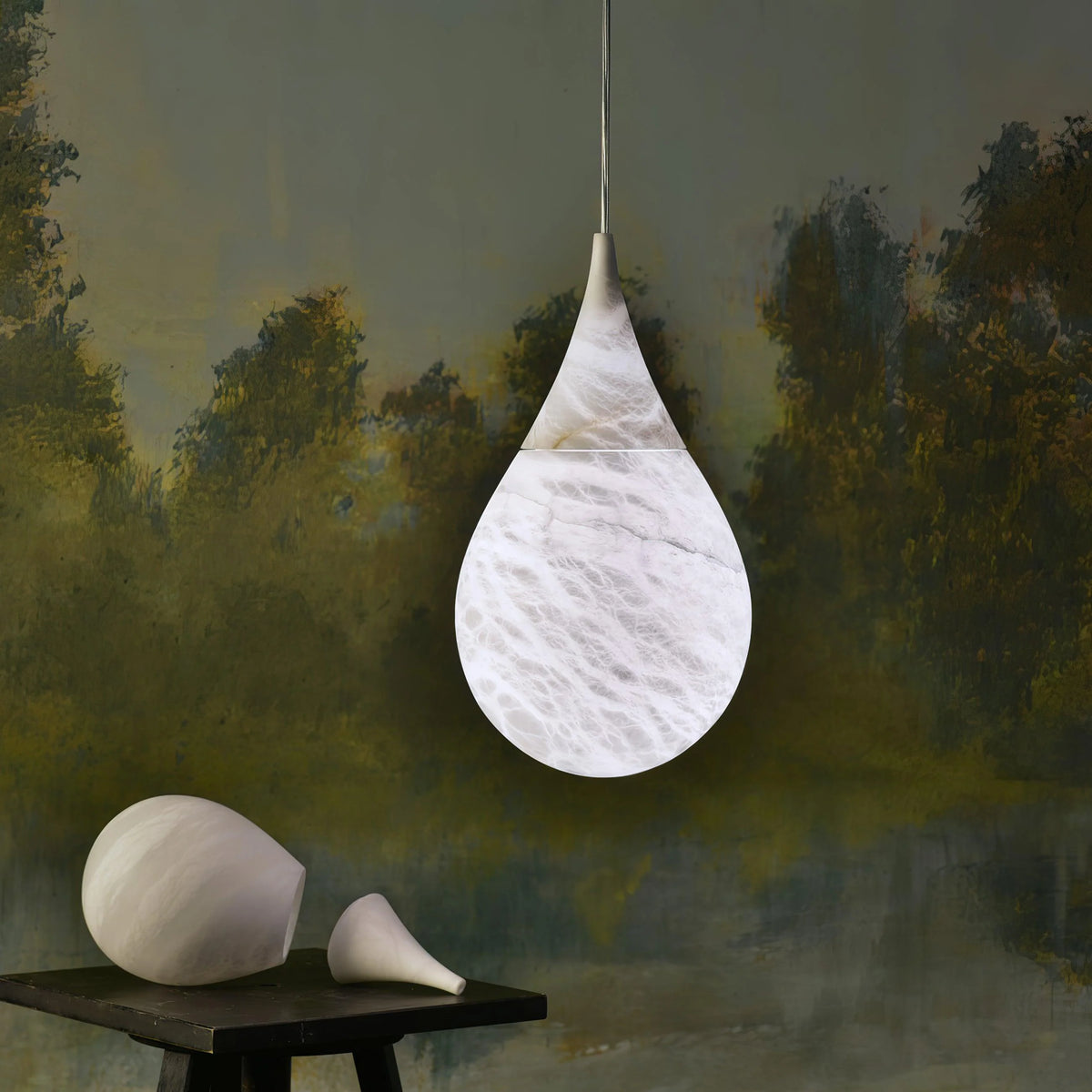 Alabaster White Raindrop Pendant Light