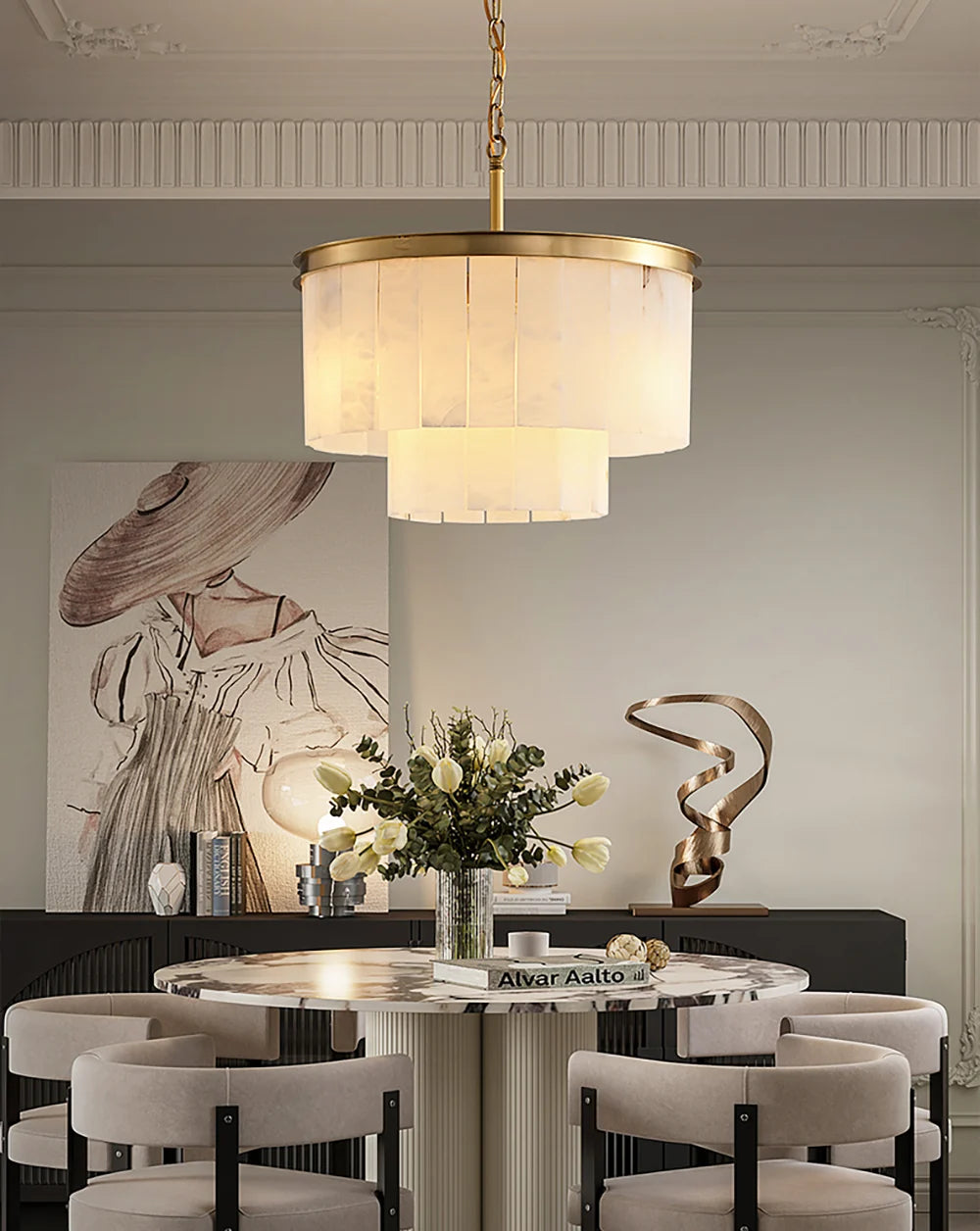 Modern Marble Tiered Chandelier