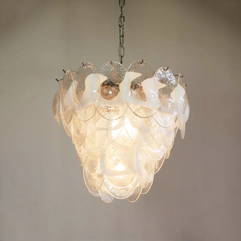 Mazzega Murano Transparent White Glasses Chandelier