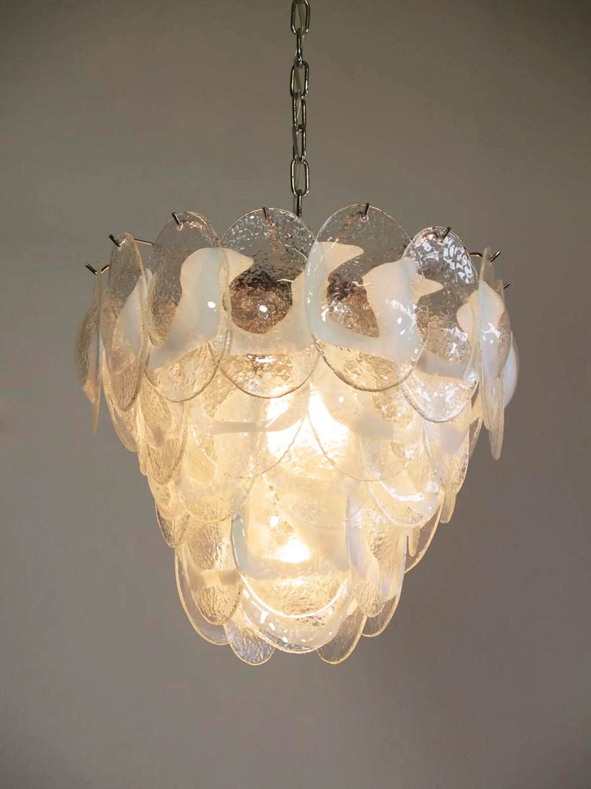 Mazzega Murano Transparent White Glasses Chandelier