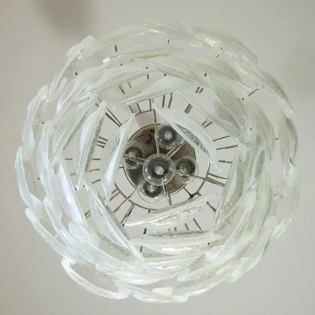 Mazzega Murano Transparent White Glasses Chandelier