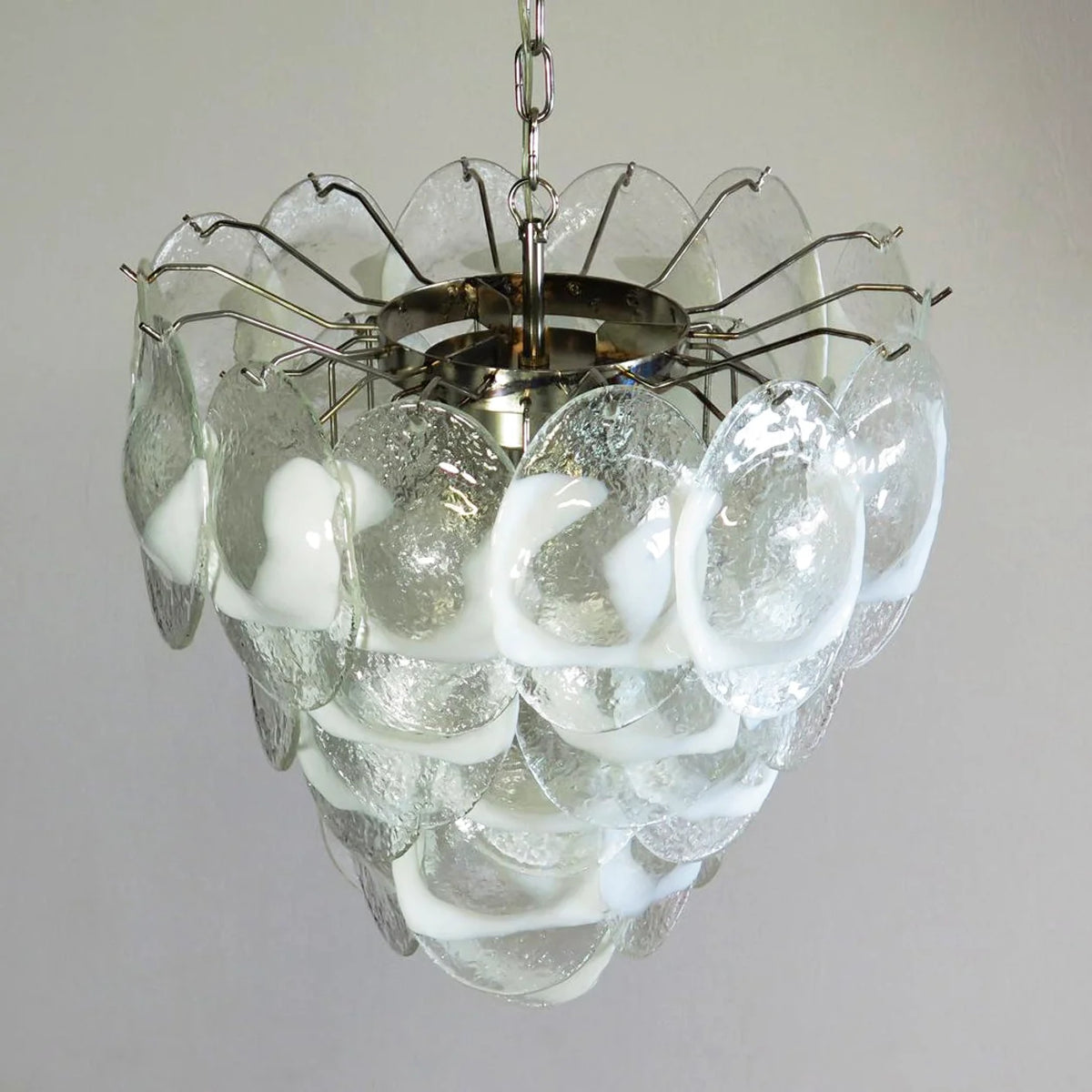 Mazzega Murano Transparent White Glasses Chandelier