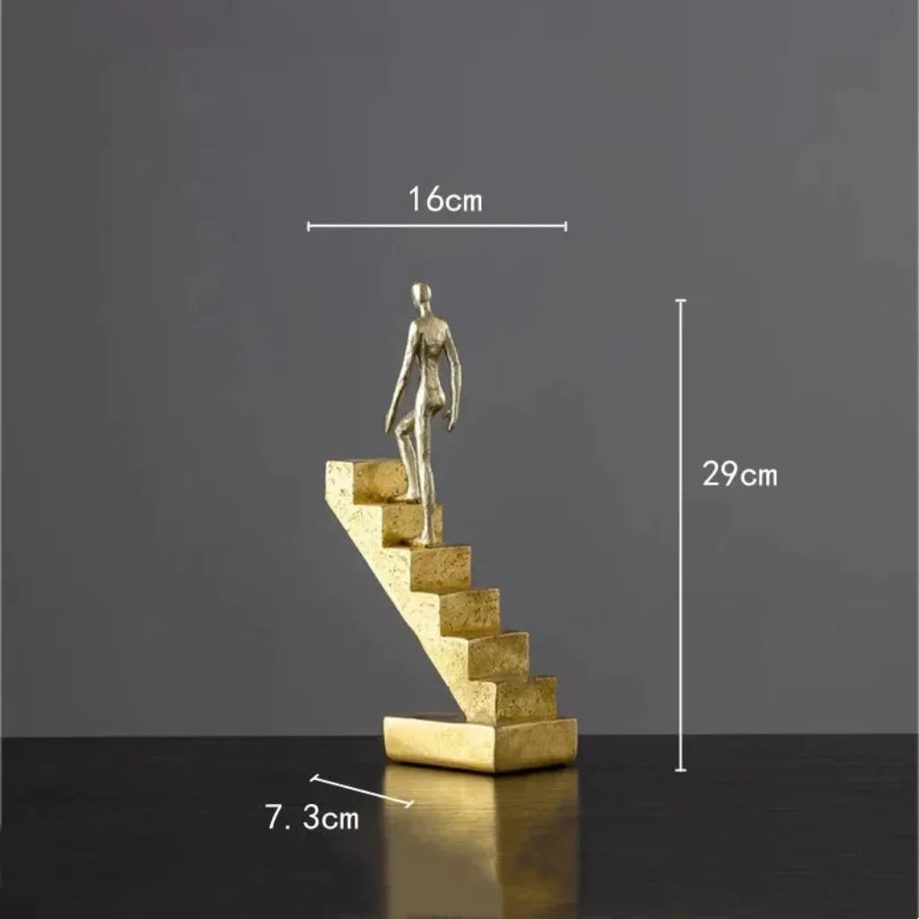 Modern Golden Staircase Climbing Human Sculpture | Luxury Resin Table Decor