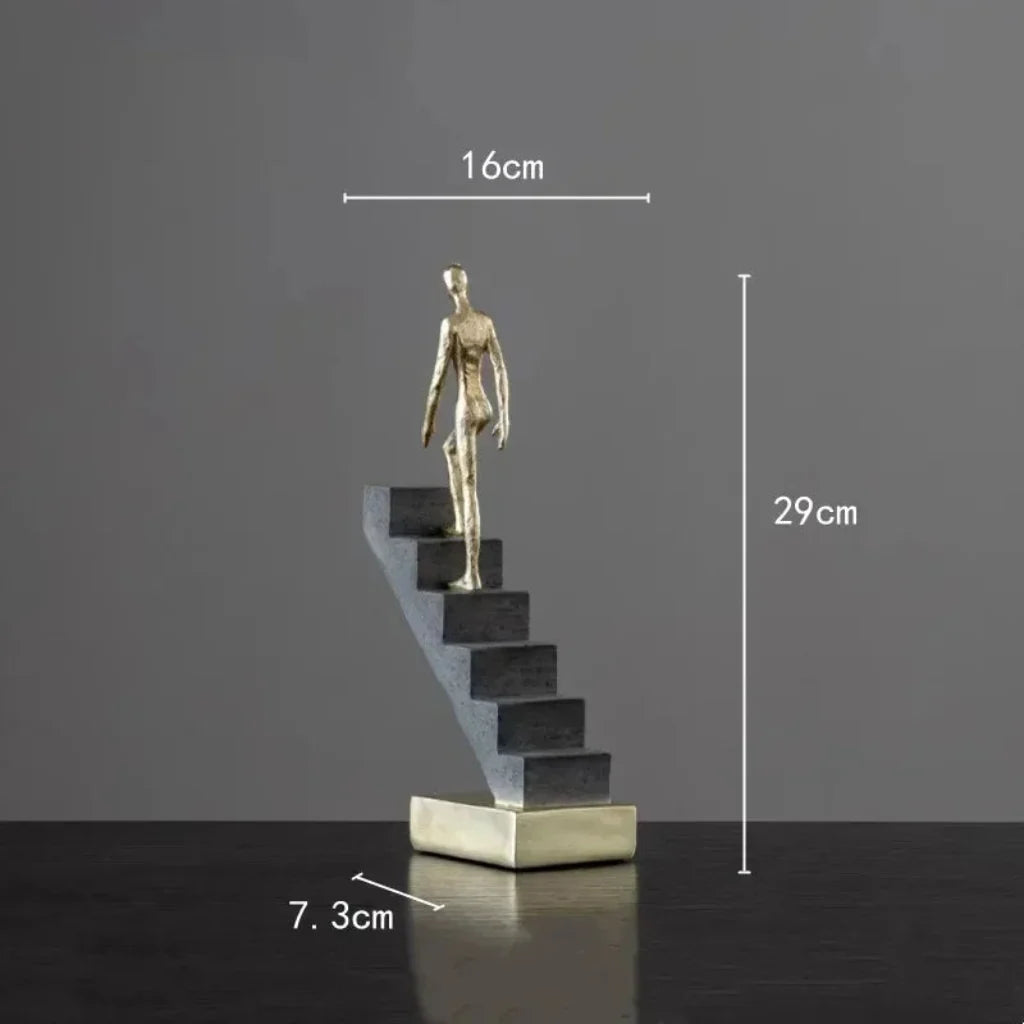 Modern Golden Staircase Climbing Human Sculpture | Luxury Resin Table Decor