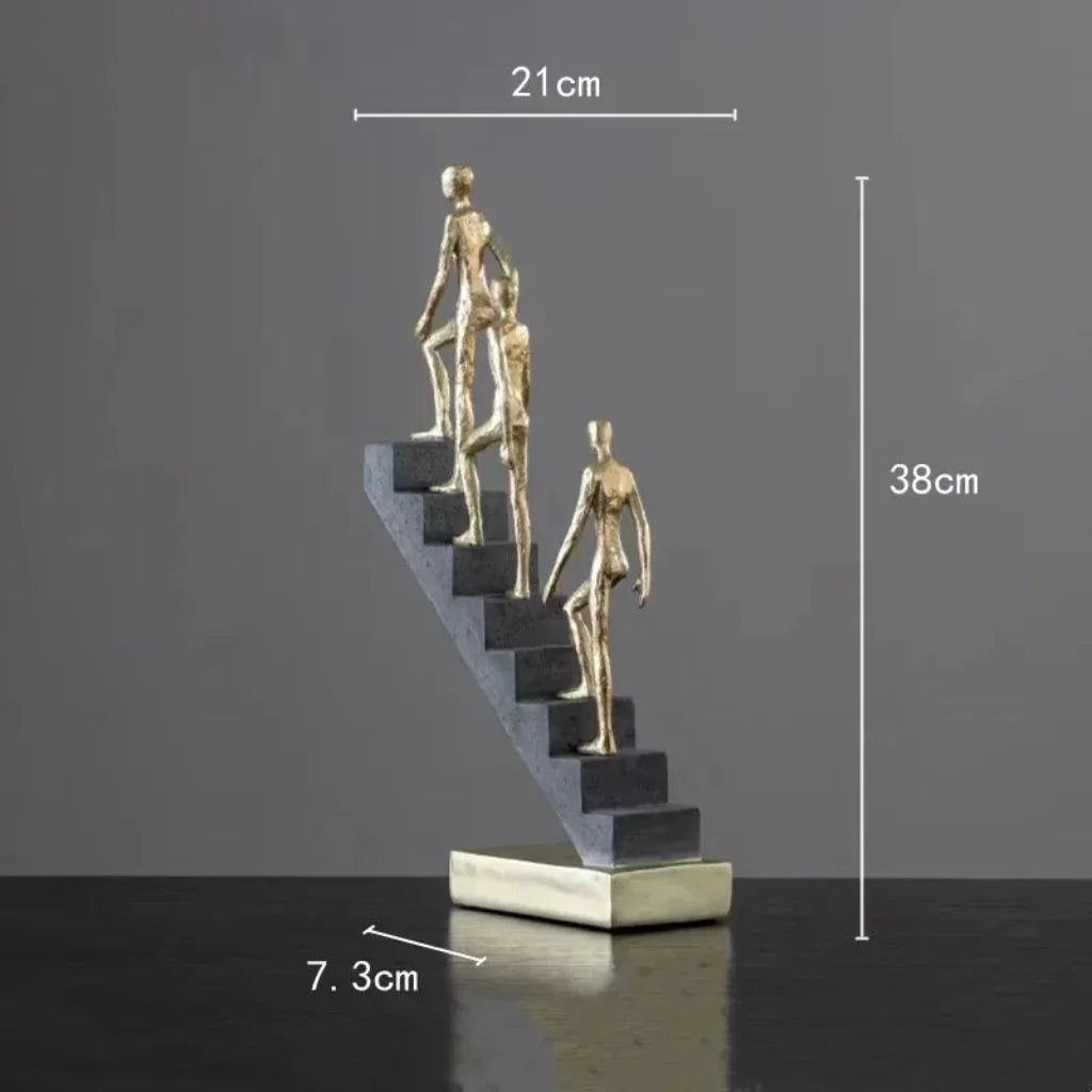 Modern Golden Staircase Climbing Human Sculpture | Luxury Resin Table Decor