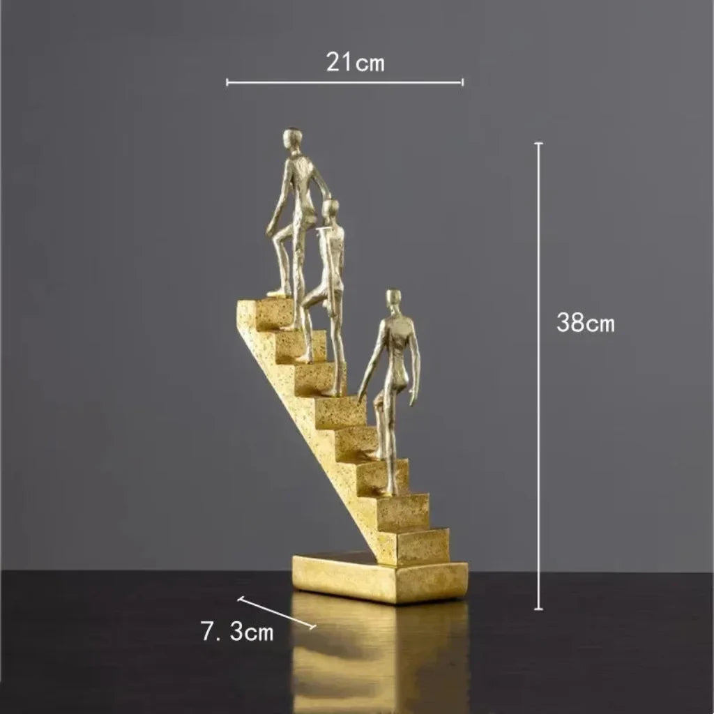 Modern Golden Staircase Climbing Human Sculpture | Luxury Resin Table Decor