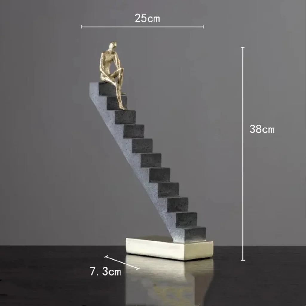 Modern Golden Staircase Climbing Human Sculpture | Luxury Resin Table Decor
