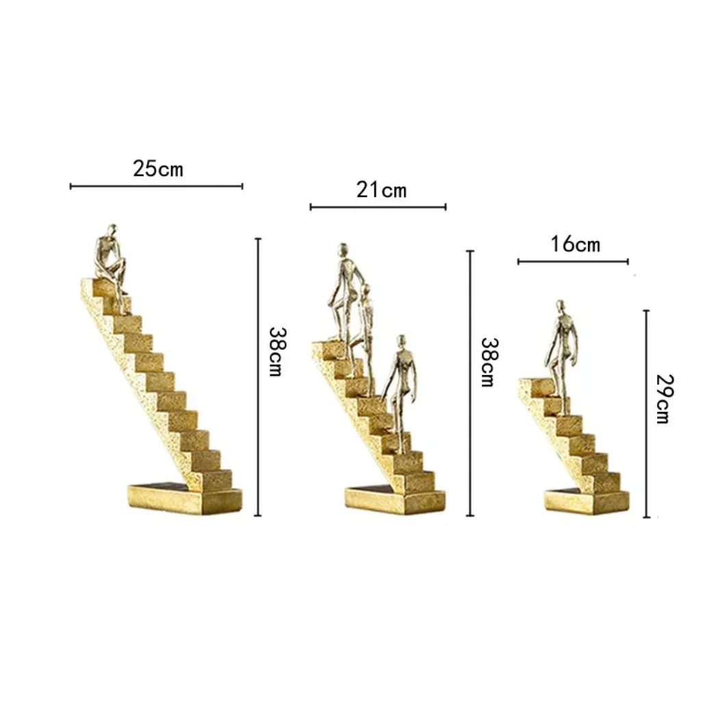 Modern Golden Staircase Climbing Human Sculpture | Luxury Resin Table Decor