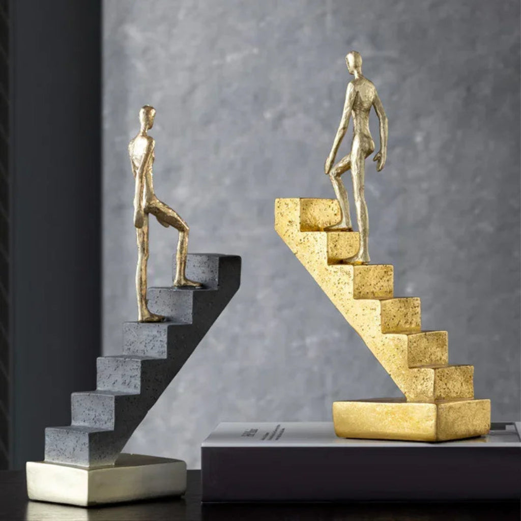 Modern Golden Staircase Climbing Human Sculpture | Luxury Resin Table Decor
