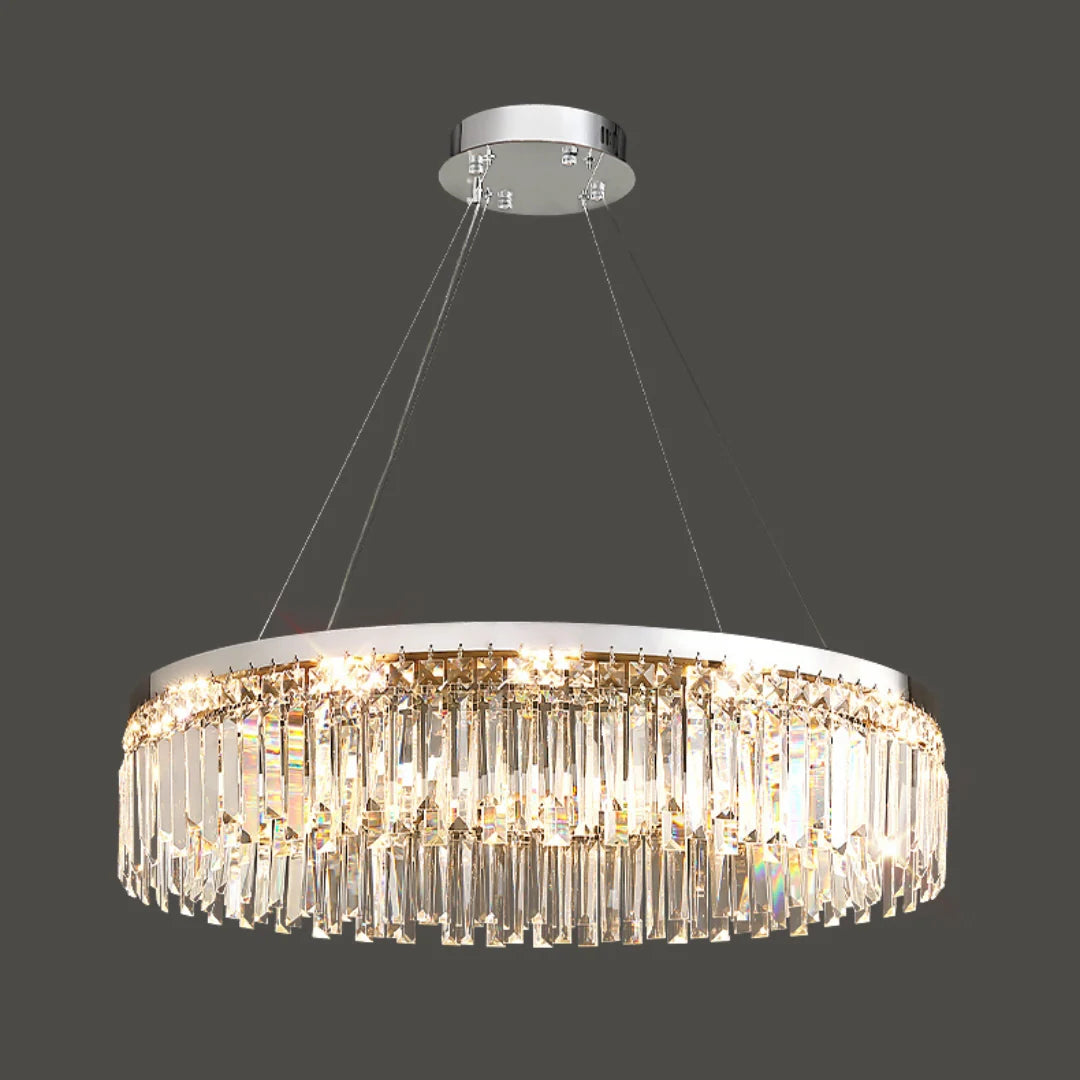 Silver Round Rectangle Crystal Chandelier