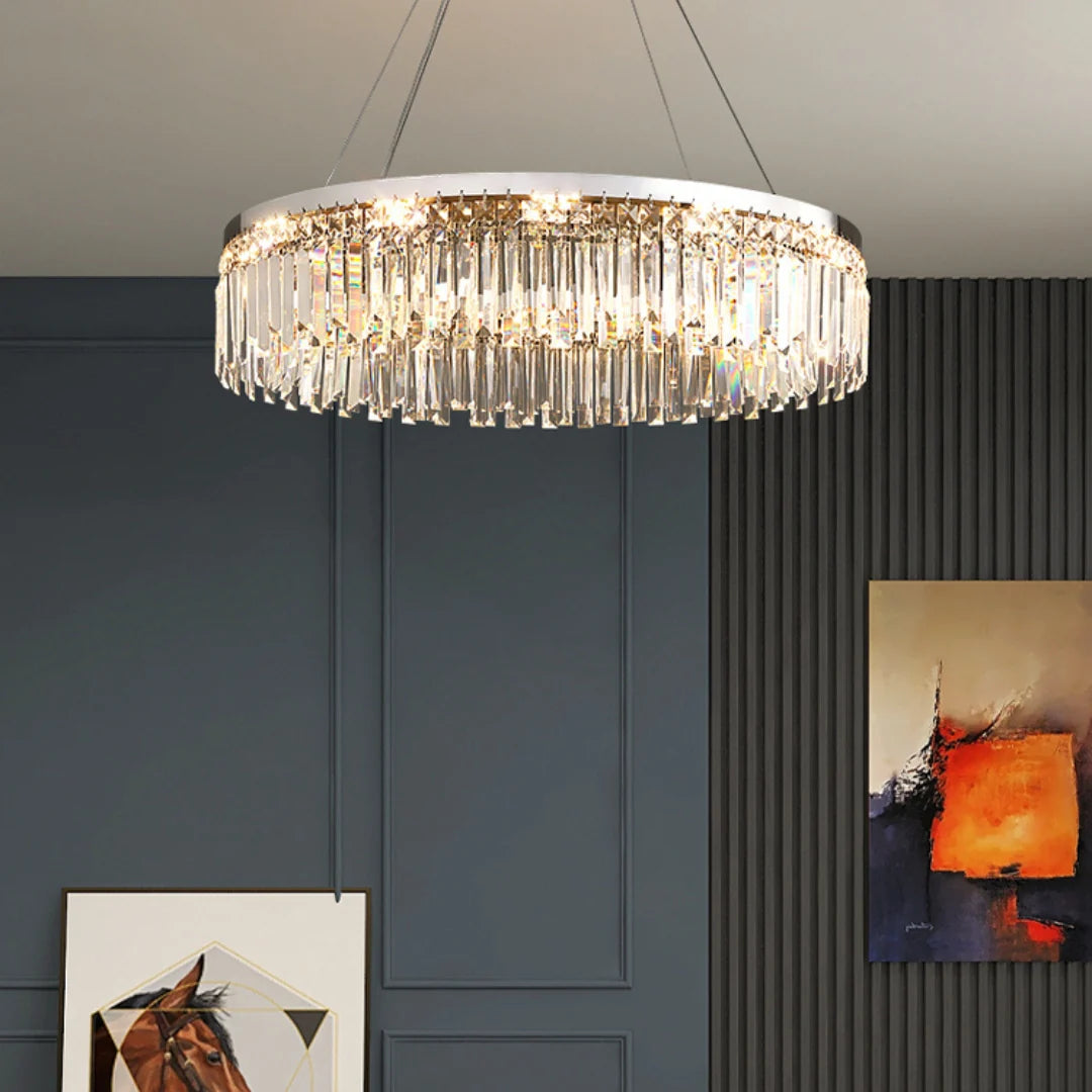 Silver Round Rectangle Crystal Chandelier