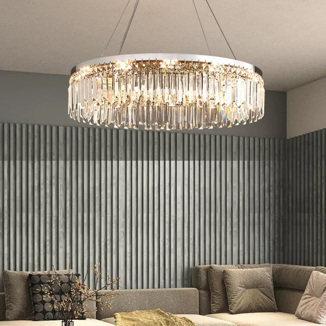 Silver Round Rectangle Crystal Chandelier