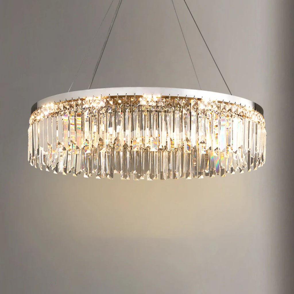Silver Round Rectangle Crystal Chandelier