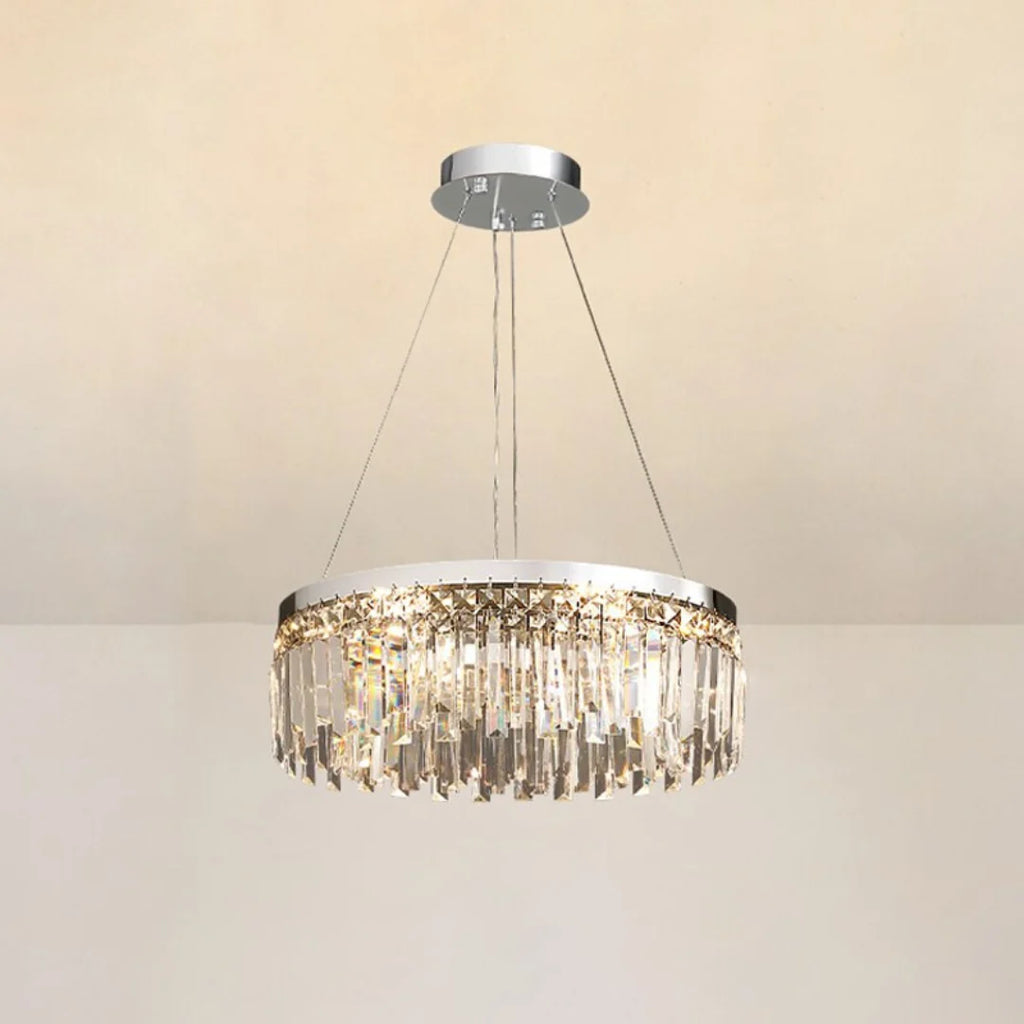 Silver Round Rectangle Crystal Chandelier