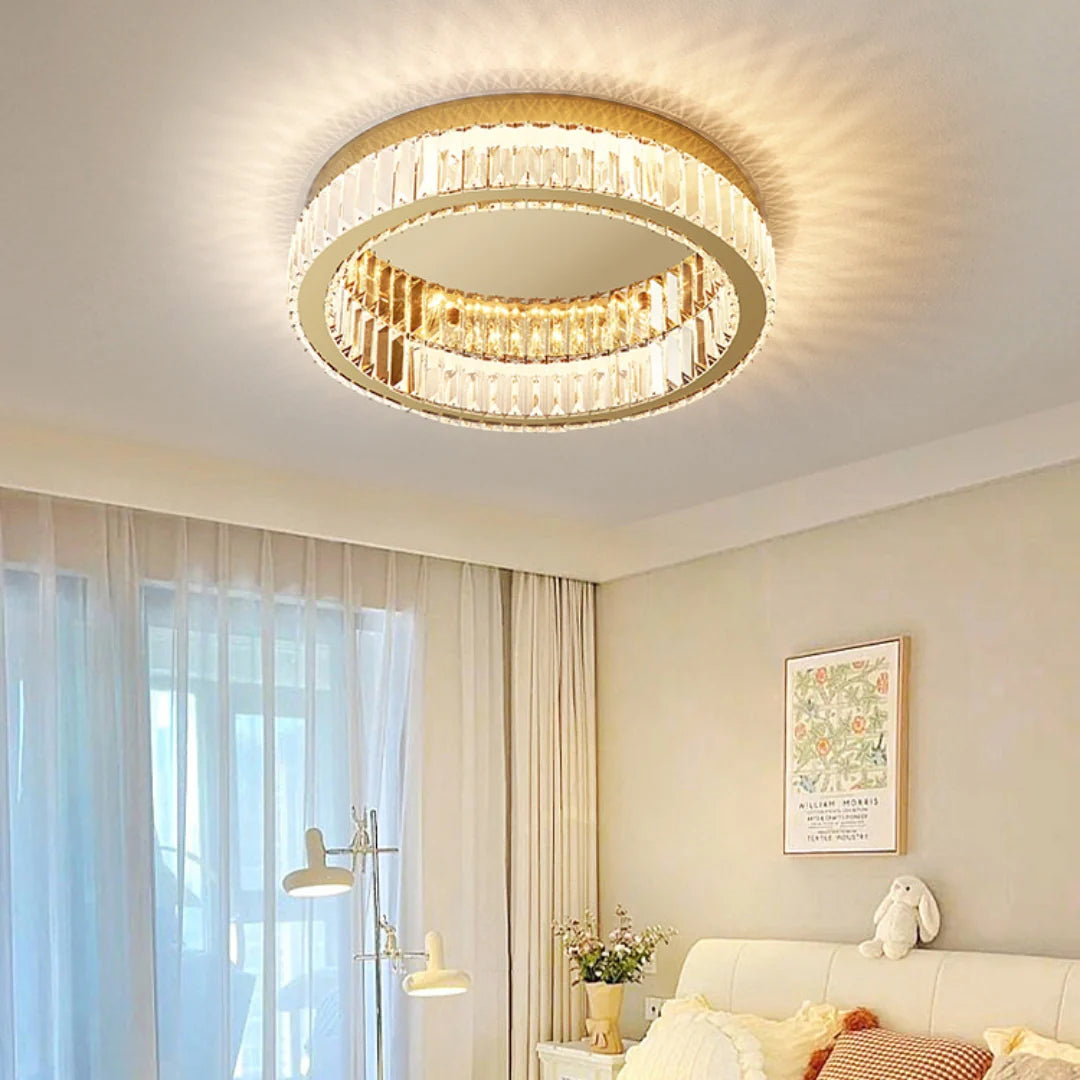 Gold Round Crystal Ceiling Light