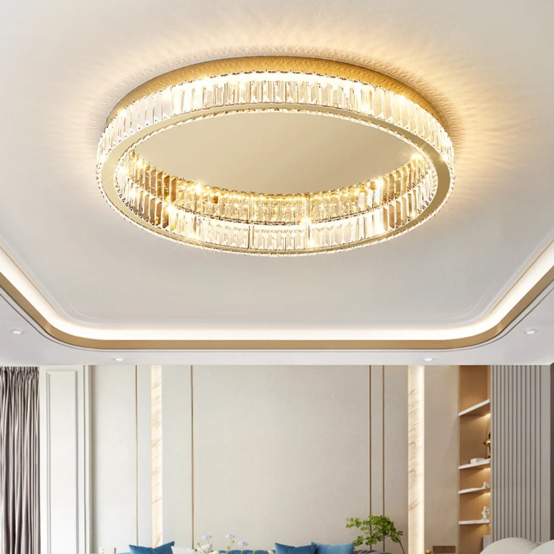 Gold Round Crystal Ceiling Light