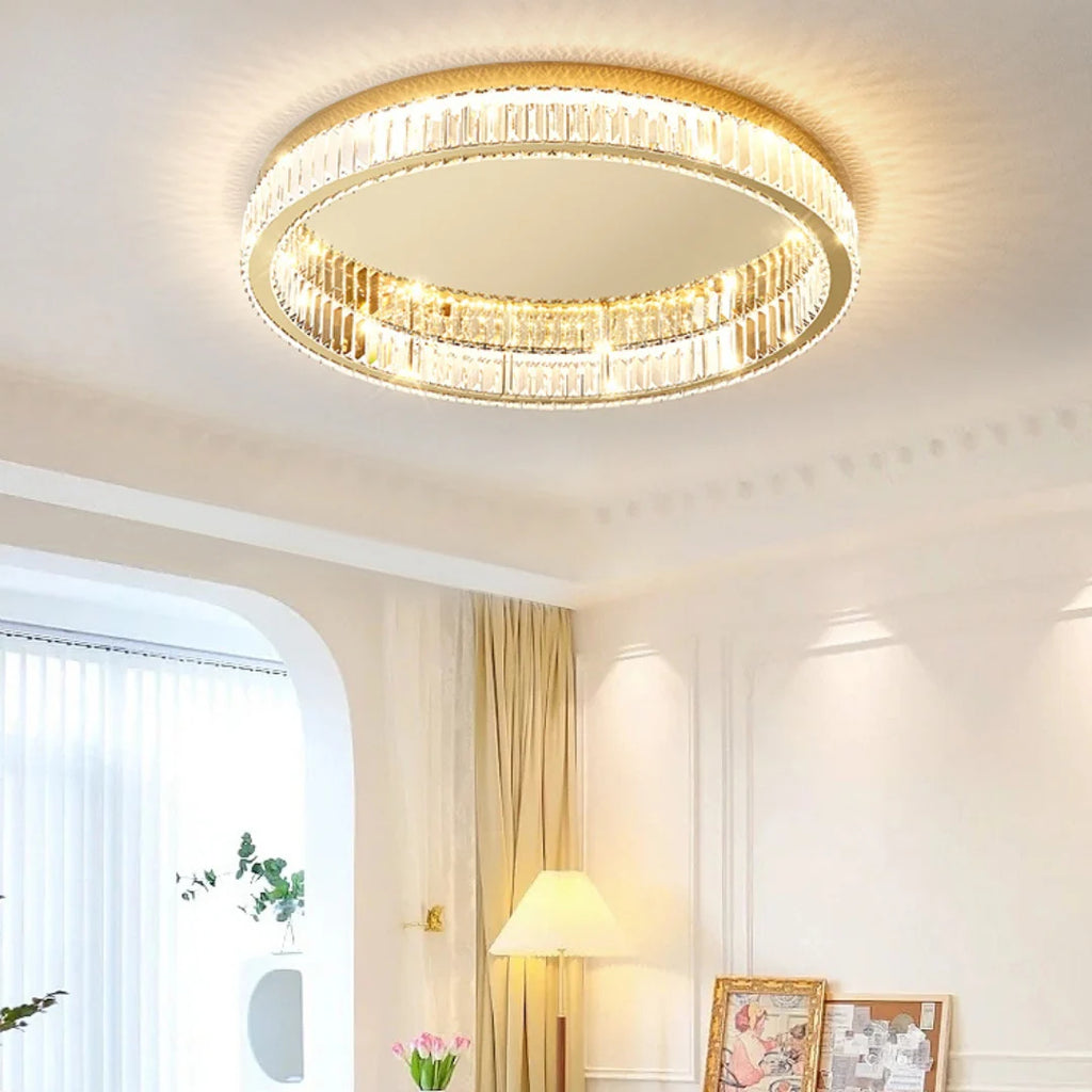 Gold Round Crystal Ceiling Light