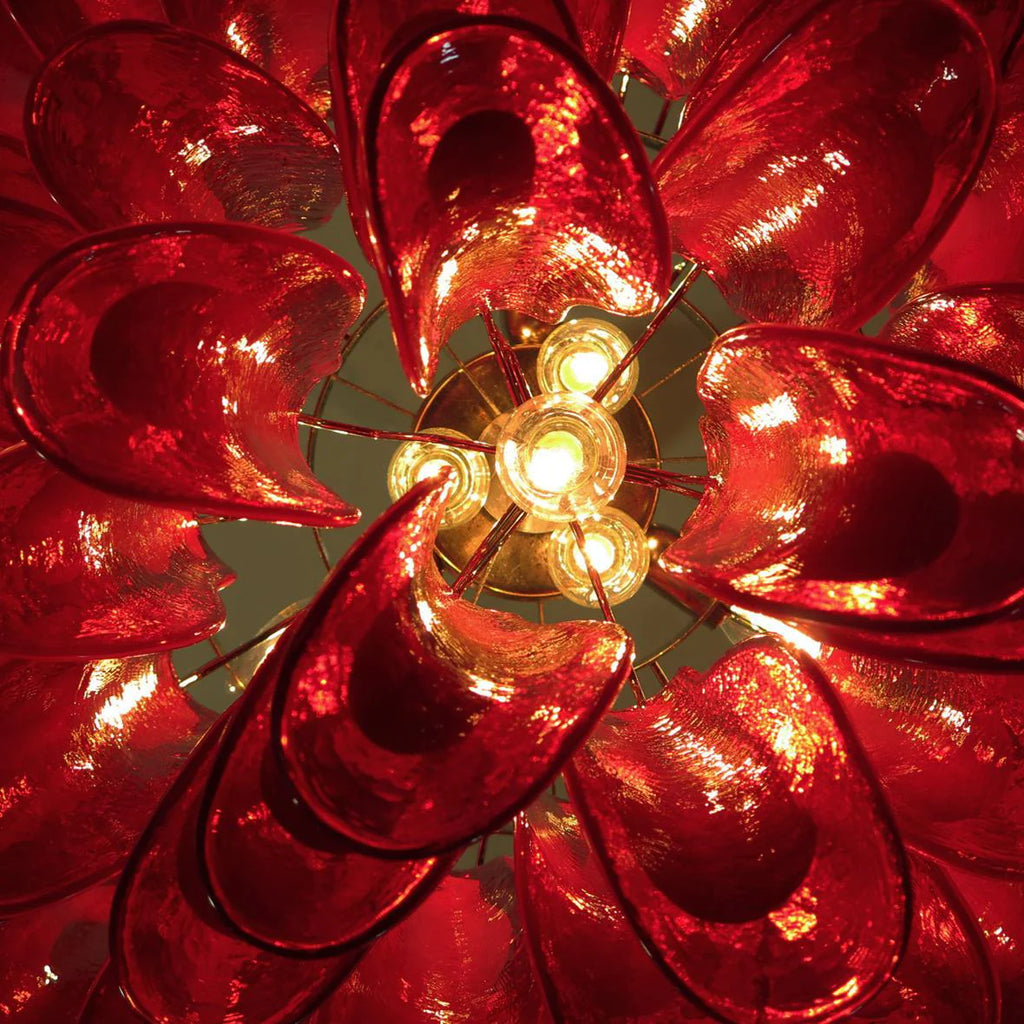 Vintage Red Glass Murano Petals Chandelier