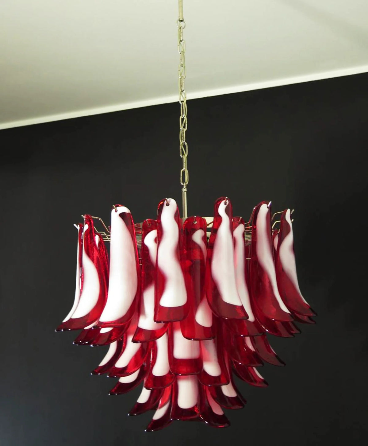 Vintage Red Glass Murano Petals Chandelier