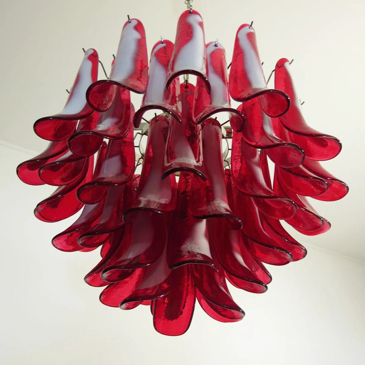 Vintage Red Glass Murano Petals Chandelier