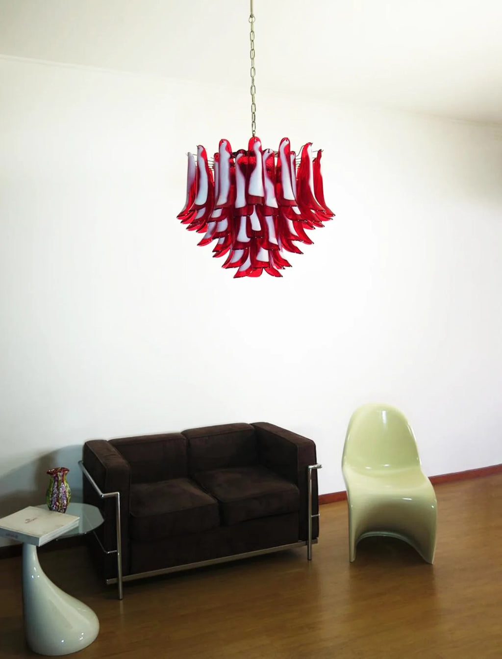 Vintage Red Glass Murano Petals Chandelier