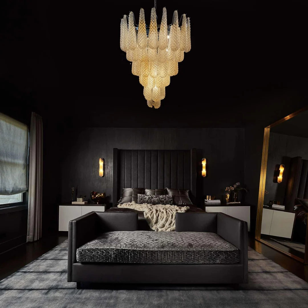 Vintage Amber Murano Glass Petals Drop Chandelier