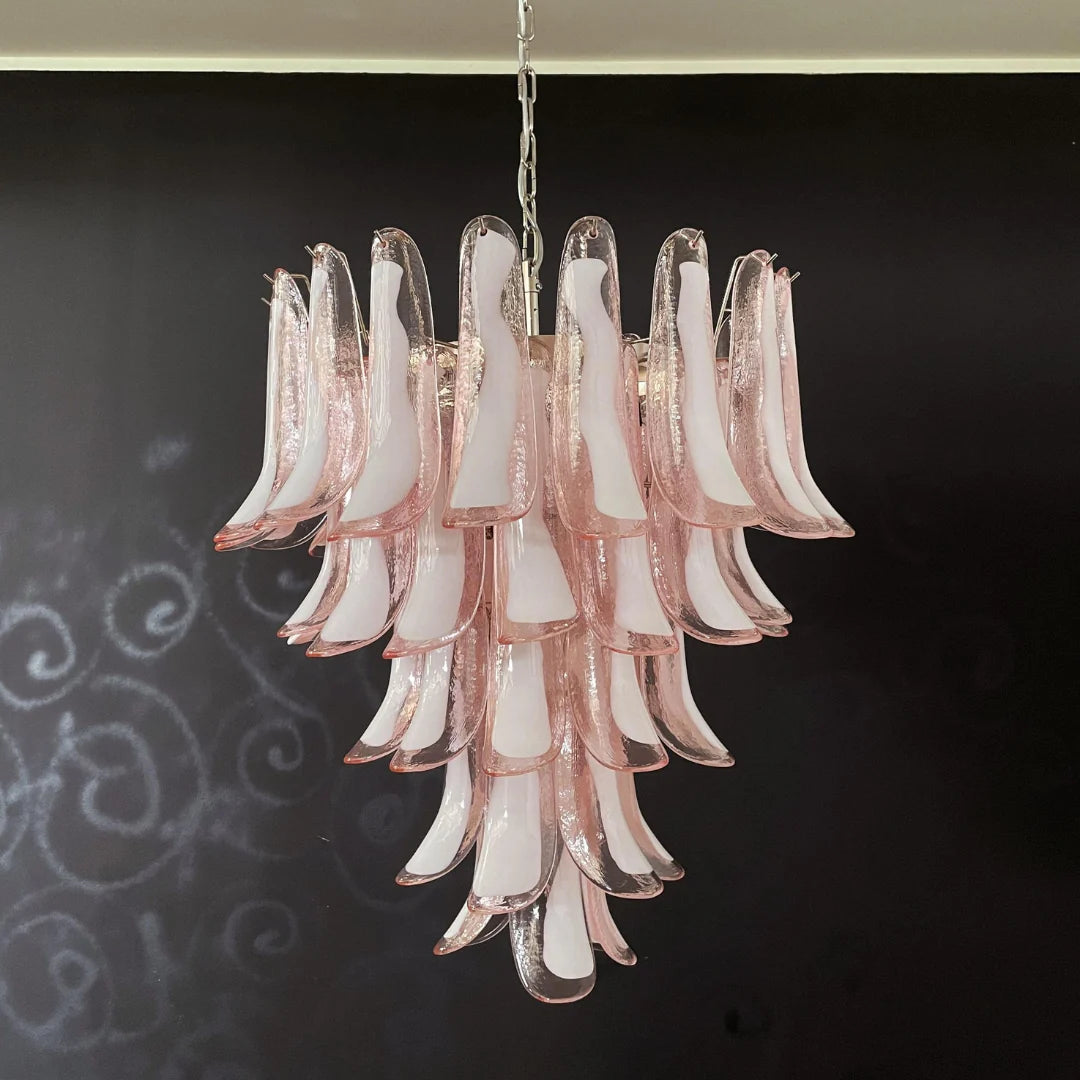 Vintage Pink Murano Glass Petals Chandelier