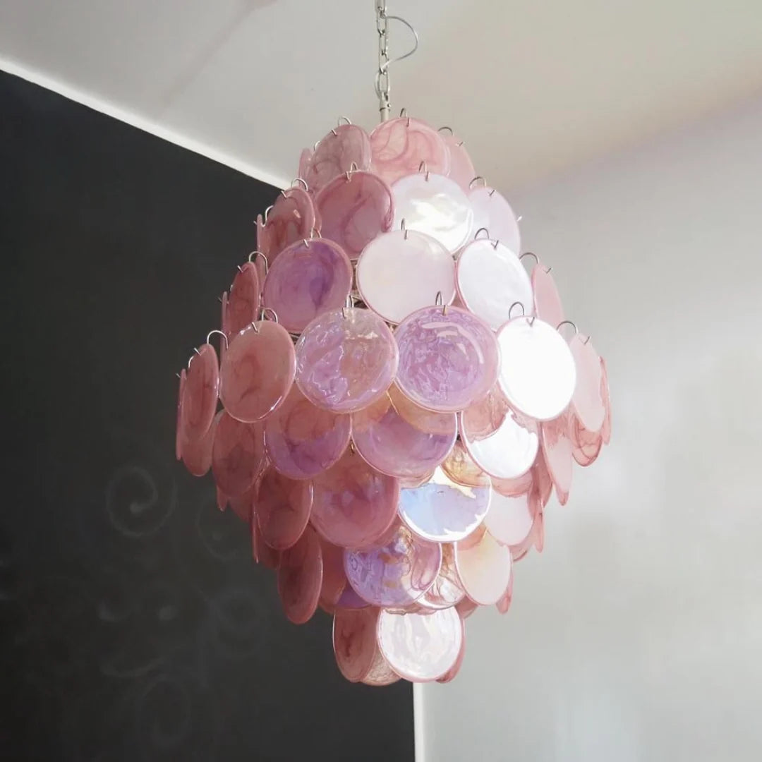 Huge Vintage Murano Pink Disks Chandelier