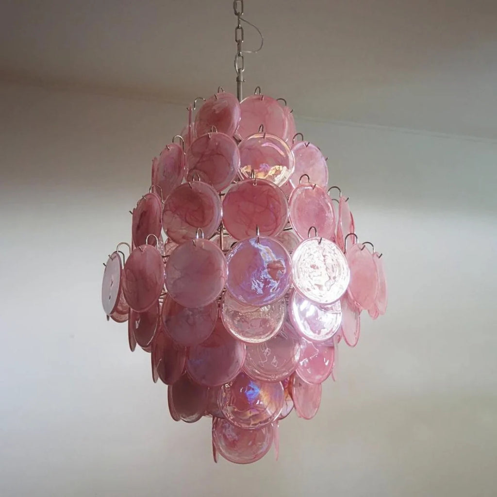 Huge Vintage Murano Pink Disks Chandelier