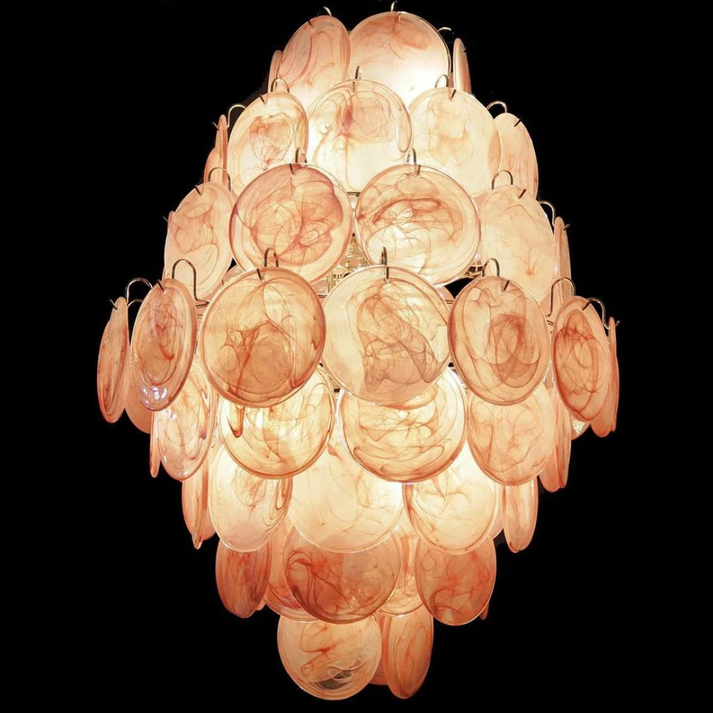 Huge Vintage Murano Pink Disks Chandelier
