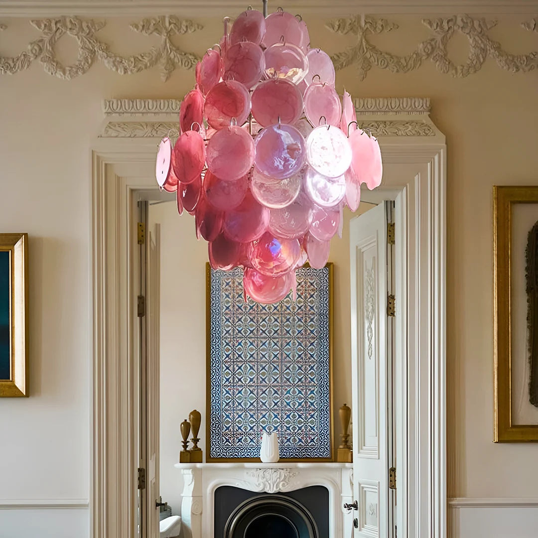 Huge Vintage Murano Pink Disks Chandelier