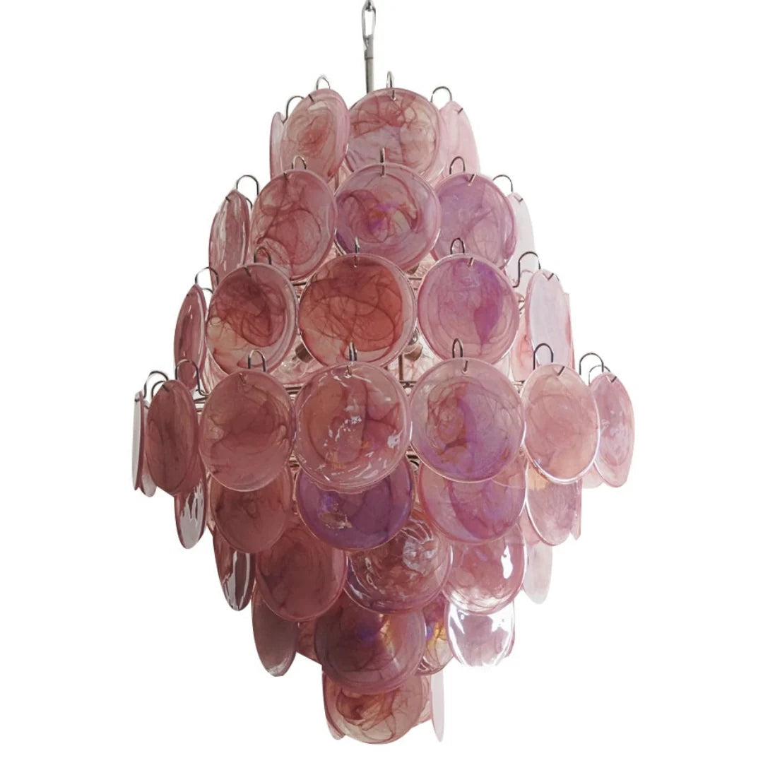 Huge Vintage Murano Pink Disks Chandelier