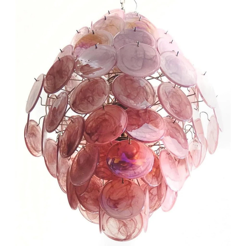 Huge Vintage Murano Pink Disks Chandelier