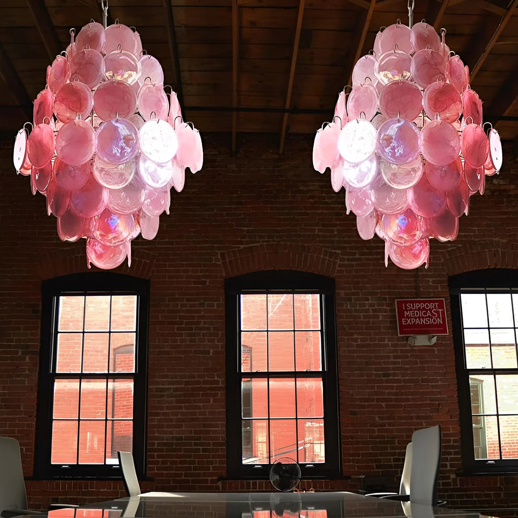 Huge Vintage Murano Pink Disks Chandelier