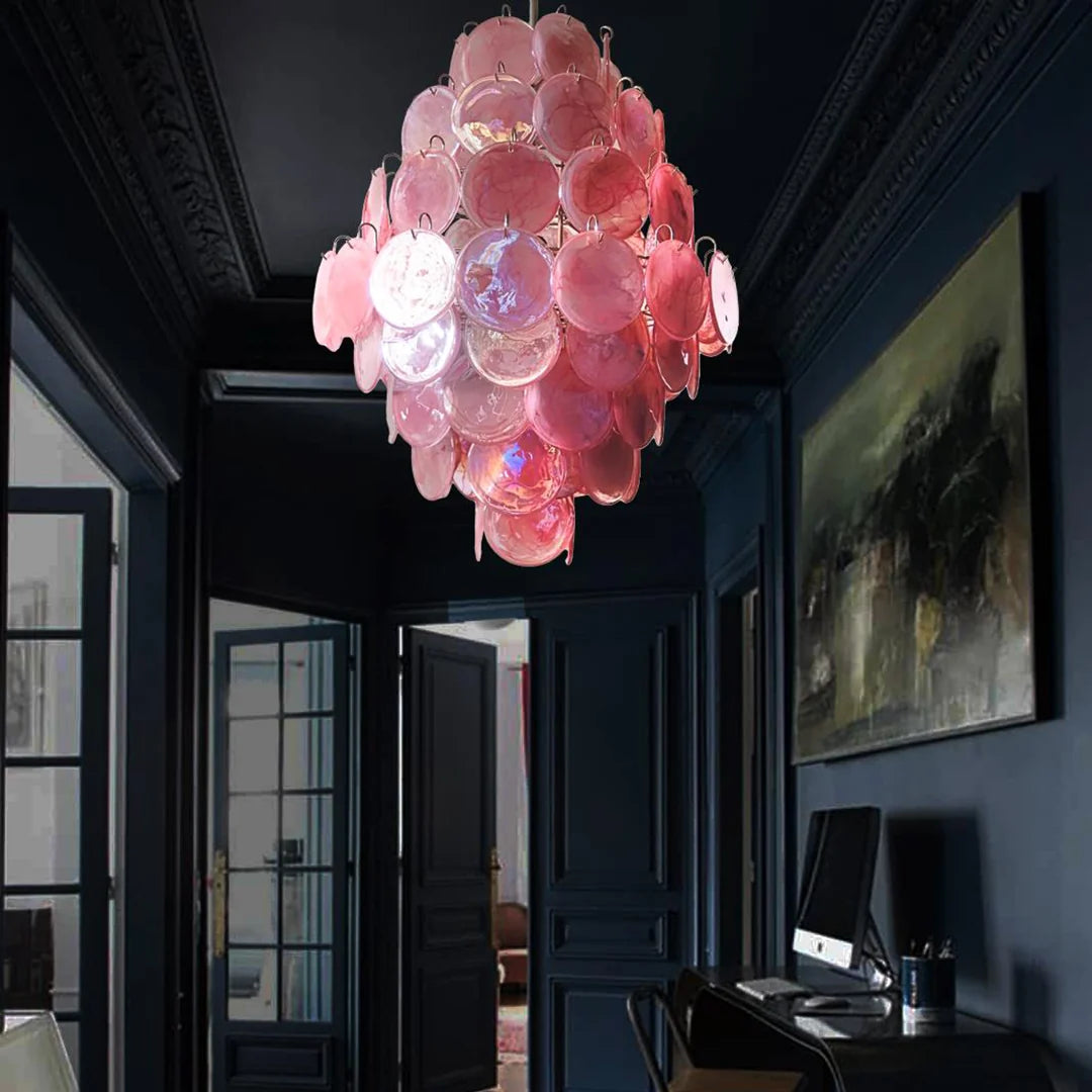 Huge Vintage Murano Pink Disks Chandelier
