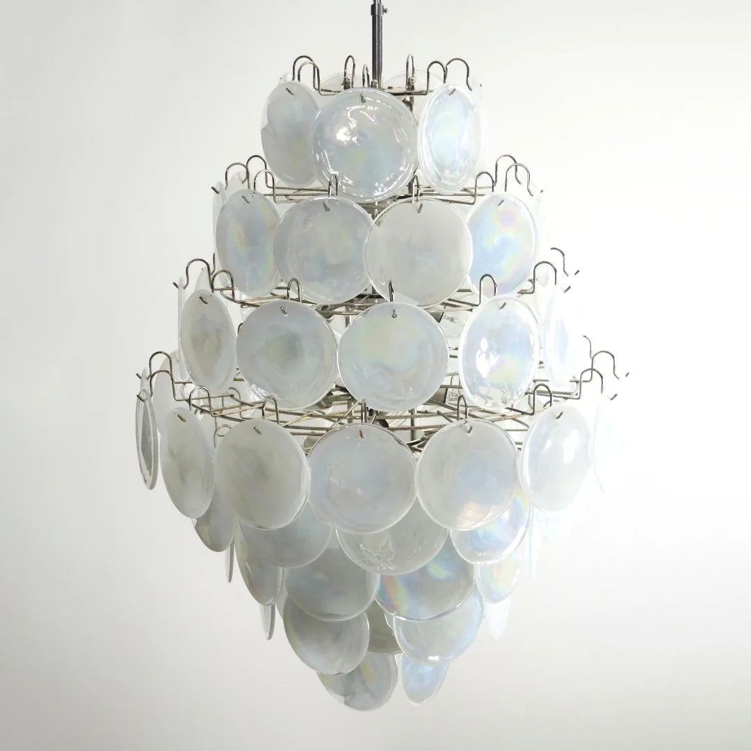 Huge Vintage Murano White Disks Chandelier