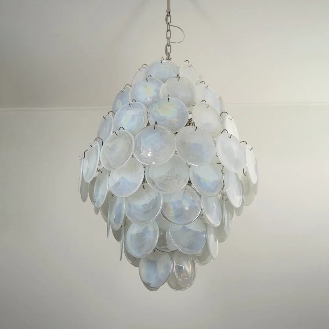 Huge Vintage Murano White Disks Chandelier