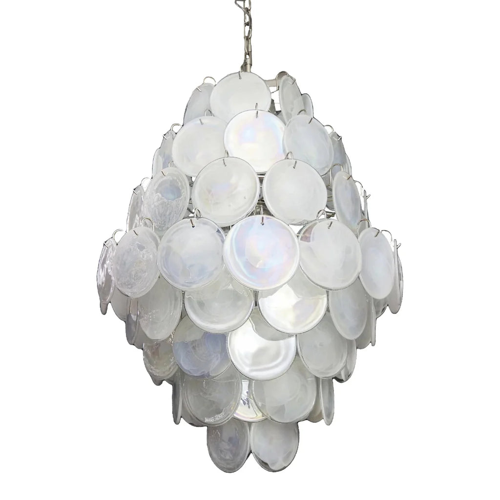 Huge Vintage Murano White Disks Chandelier