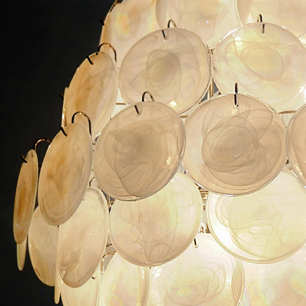 Huge Vintage Murano White Disks Chandelier