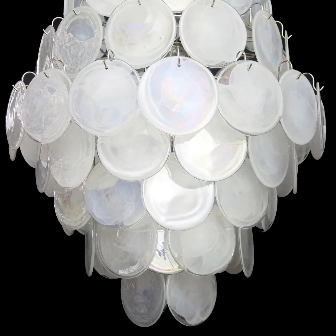 Huge Vintage Murano White Disks Chandelier