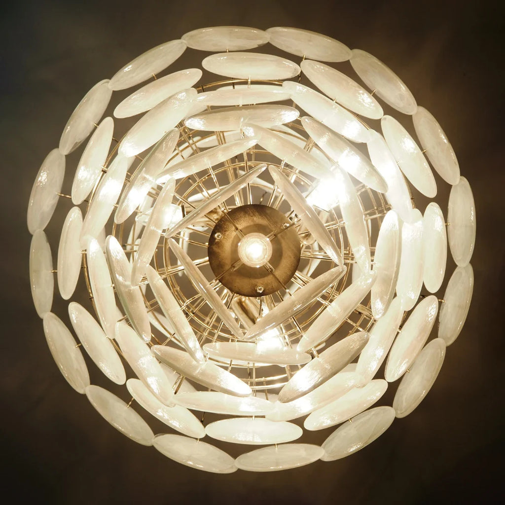 Huge Vintage Murano White Disks Chandelier