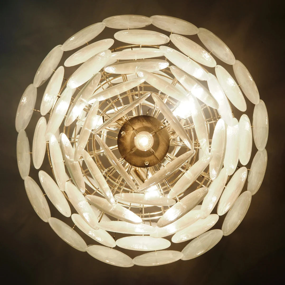 Huge Vintage Murano White Disks Chandelier