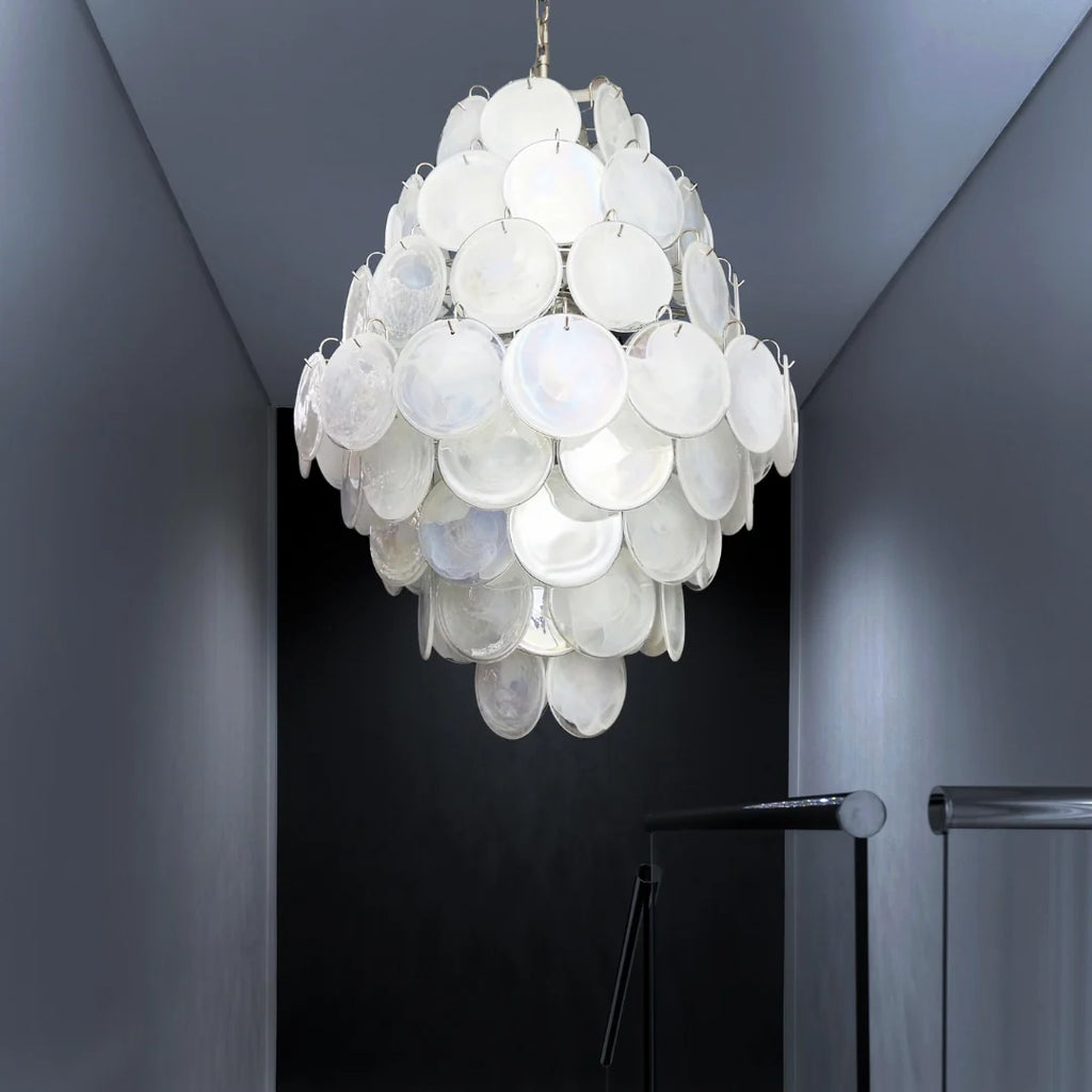 Huge Vintage Murano White Disks Chandelier
